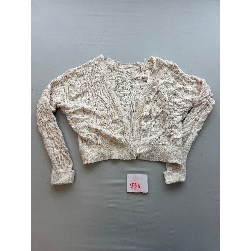 Moon & Madison Cream Cable Knit Cropped Cardigan Sweater XS Boho Bobble Knit